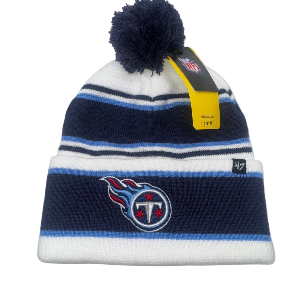 47 Brand NFL Tennessee Titans Kids Youth Pom Beanie Hat White Navy Blue